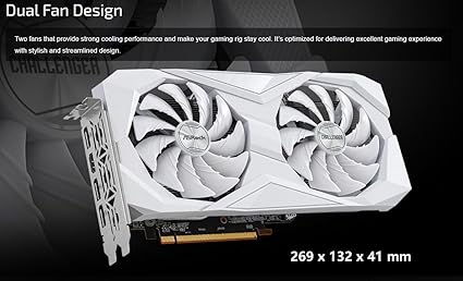 ASRock AMD Radeon RX 6600 Challenger White 8GB GDDR6 Graphics Card 0dB Silent Cooling 128-bit 7680 x 4320 DisplayPort HDMI 14 Gbps Dual Fan 7nm