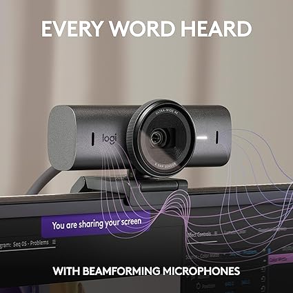 Logitech MX Brio Ultra HD 4K Collaboration and Streaming Webcam, 1080p at 60 FPS, Dual Noise Reducing Mics, Show Mode, USB-C, Webcam Cover, Works with Microsoft Teams, Zoom, Google Meet - Graphite