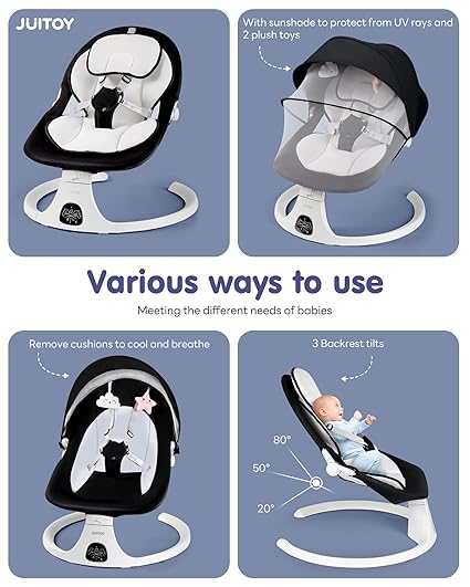 Electric Baby Swings for Infants to Toddler Baby Swing with 5-Speed 3-Seat Positions 5-Point Carabiner,with Bluetooth Music 10-Preset Melodies