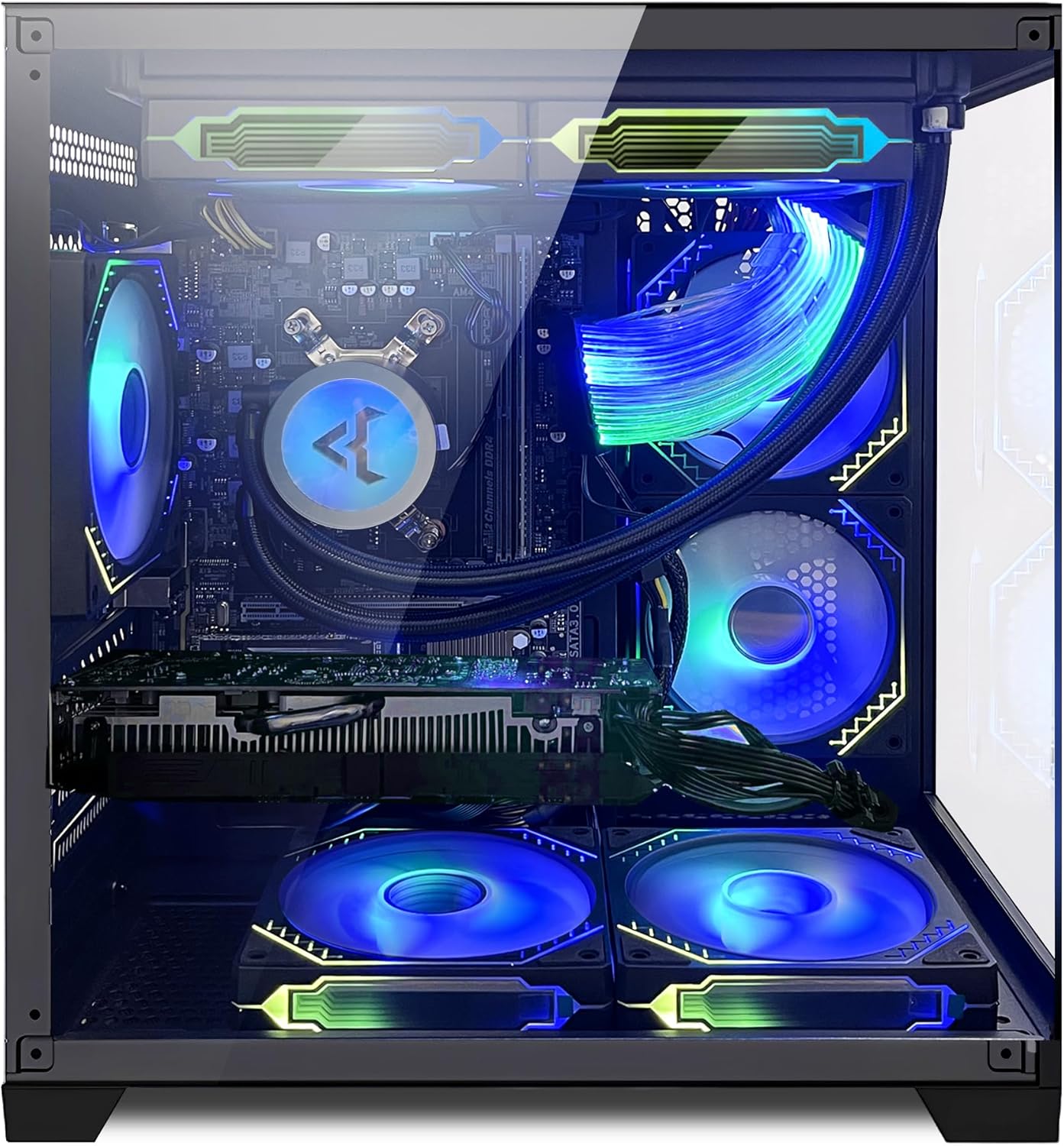 Panorama Gaming PC Desktop - AMD Ryzen 5 5600GT 3.6GHz, RTX 4060 8GB, 16GB DDR4 RAM 3200, 1TB M.2 PCIE SSD, 240mm AIO, 11AC Wi-Fi, Windows 11 Pro 64-bit Desktop Computer, Black