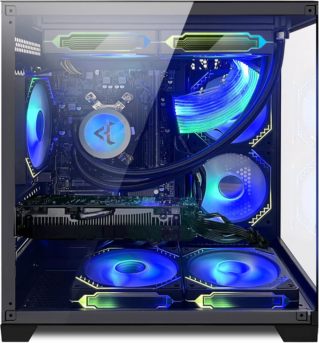 Panorama Gaming PC Desktop - AMD Ryzen 5 5600GT 3.6GHz, RTX 4060 8GB, 16GB DDR4 RAM 3200, 1TB M.2 PCIE SSD, 240mm AIO, 11AC Wi-Fi, Windows 11 Pro 64-bit Desktop Computer, Black